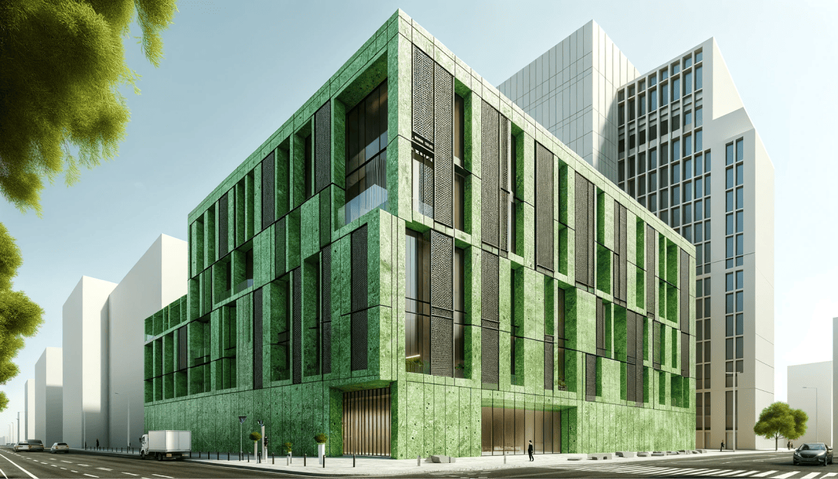 фасад из фиброцементных плит зеленого цвета
